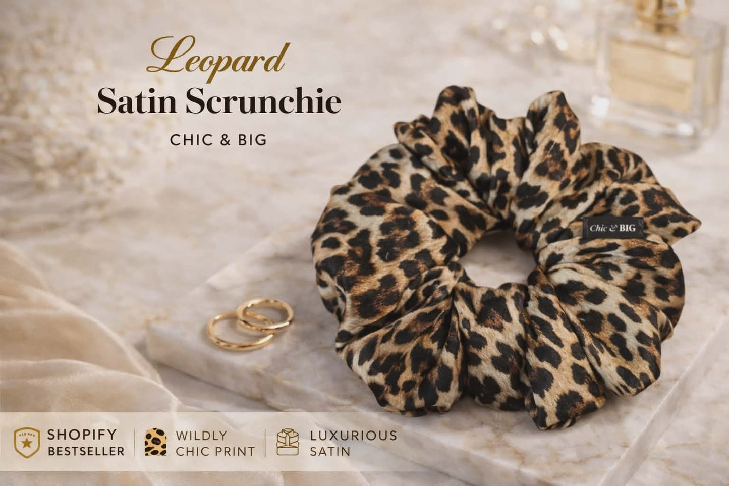 Leopard Satin Oversized Scrunchie – XXL, Mini & XXS | Handmade in Ontario