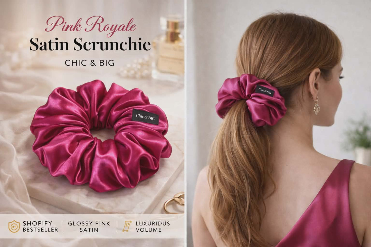Pink Royale Oversized Satin Scrunchie – XXL, Mini & XXS | Handmade in Ontario