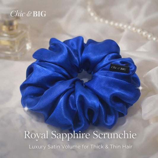 Royal Sapphire Oversized Satin Scrunchie – XXL, Mini & XXS | Handmade in Ontario